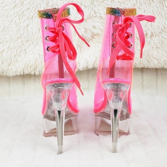 Golden Bulls Clear Pink Heels With Rhinestone s Trim - Picture 7 of 7
